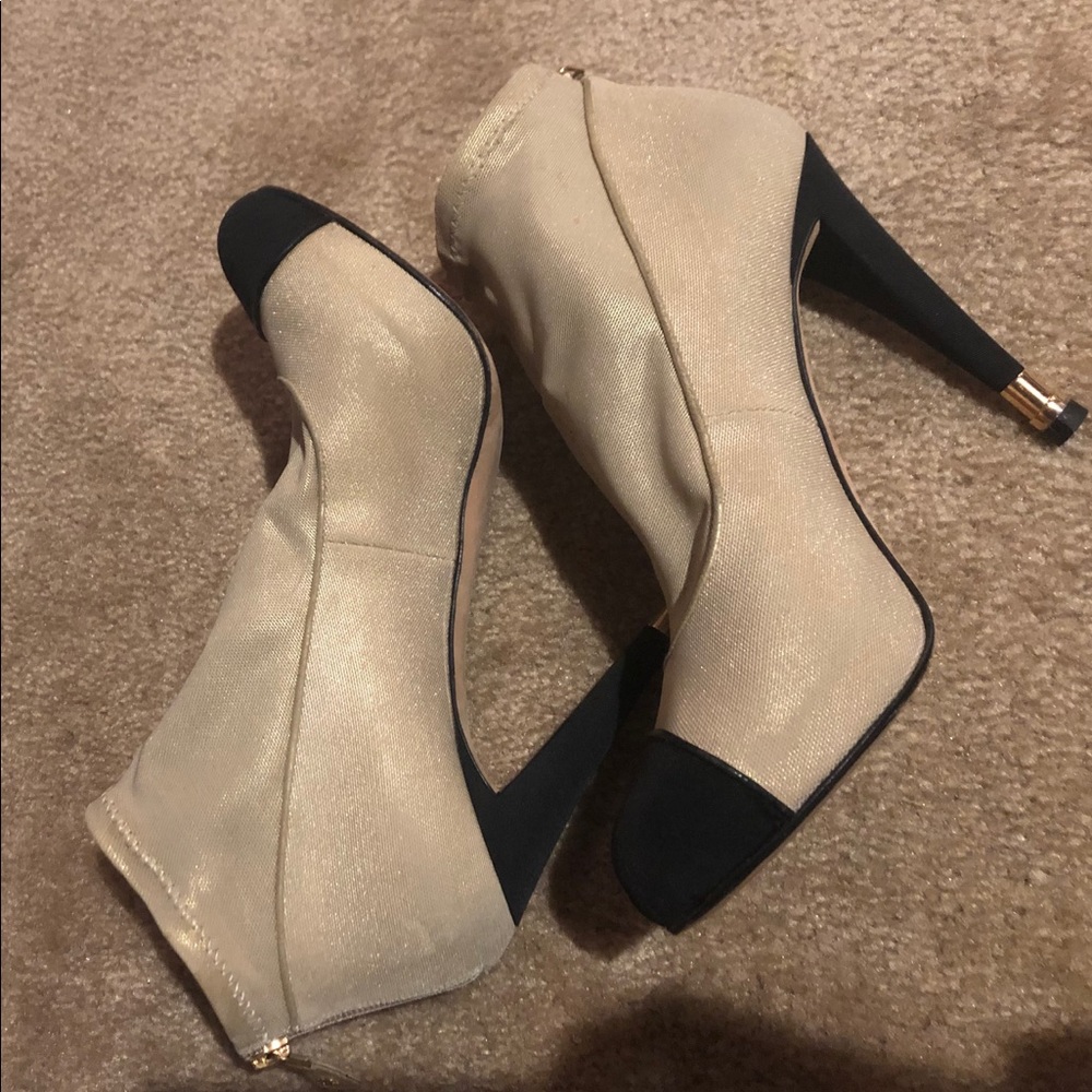 CHANEL Golden Beige Stretch Mesh Satin Booties